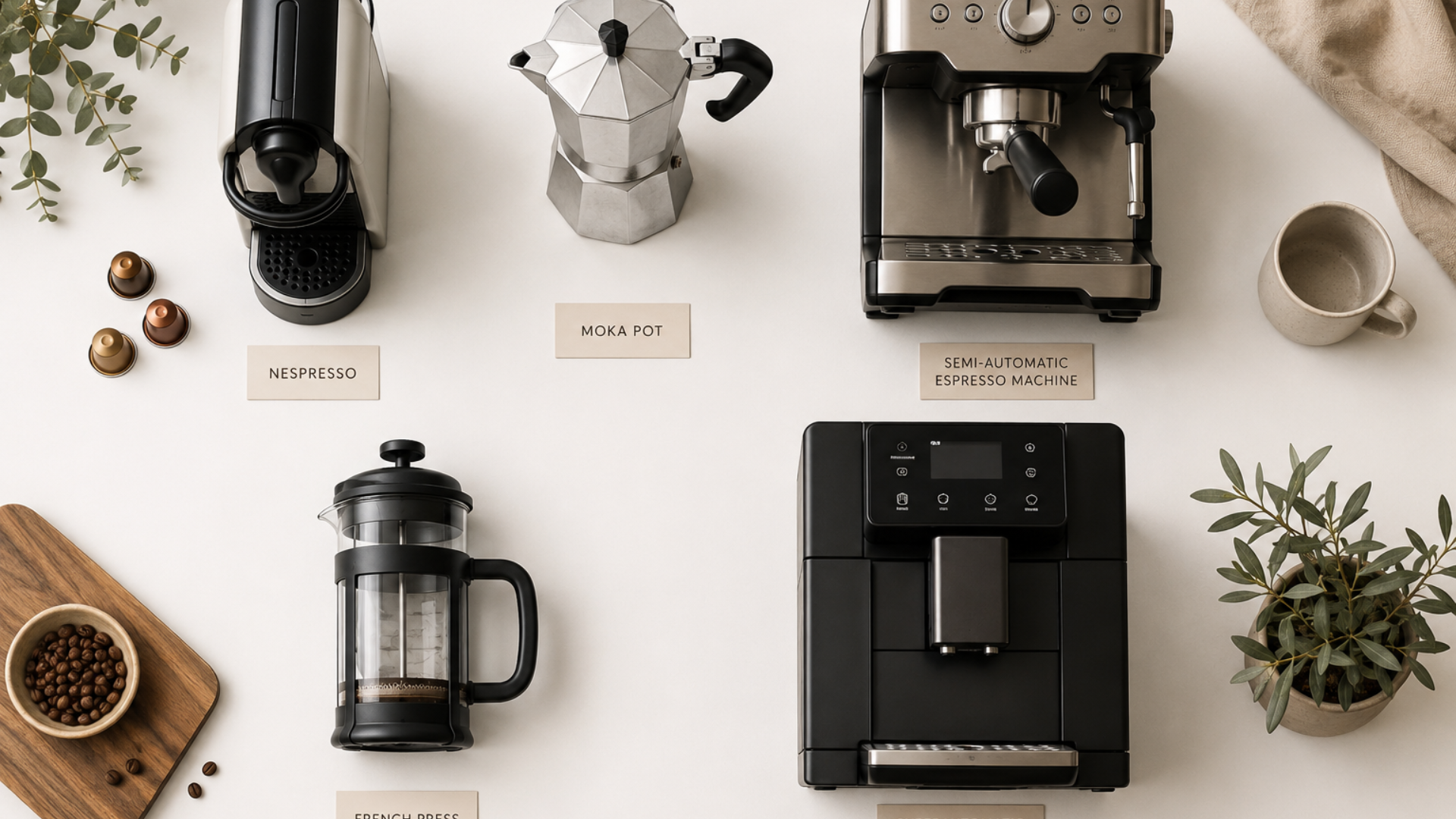 Le 5 tipologie di macchine da caffè a confronto: capsule, espresso manuale, superautomatica, moka e french press